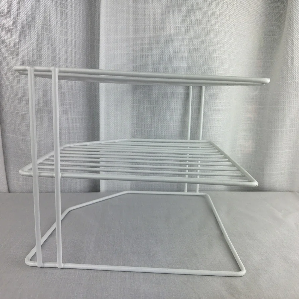 White Metal Corner Shelf Rack, 2-Tier Freestanding Kitchen Organizer Dishes Etc